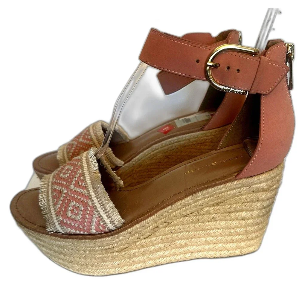 Tommy Hilfiger Terrin Ankle Strap Wedge Sandals, Blush Light Pink Size 8.5
